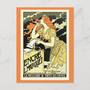 Marknadsföringen i Vintage art nouveau Fransk bläc Vykort