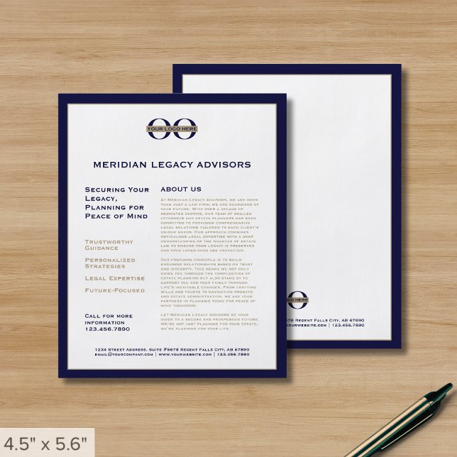 Marknadsföringsflyg för marint blått och Guld Flygblad (Skapare uppladdad)