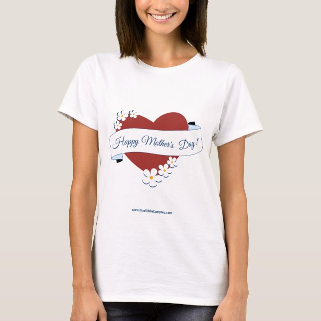 Marknadsföringshändelse Red Heart Lycklig Mors dag T Shirt (Framsida)