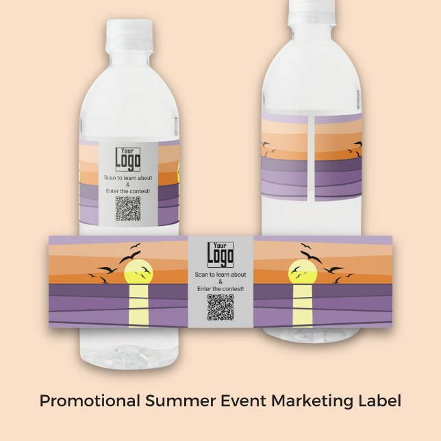 Marknadsföringssommarhändelse, Marknadsföring Logo Vattenflaskor Etikett (Promotional Summer Event Marketing Logo CTA QR Water Bottle Label)