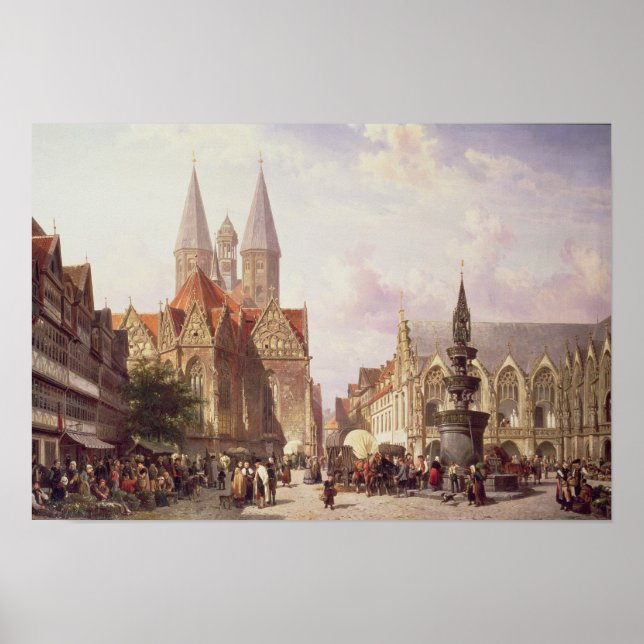 Marknadsscenen i Braunschweig Poster (Framsidan)