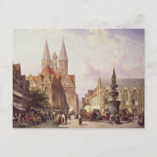 Marknadsscenen i Braunschweig Vykort