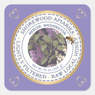 Märkning av bin och blommor med Guld Hearts Fyrkantigt Klistermärke