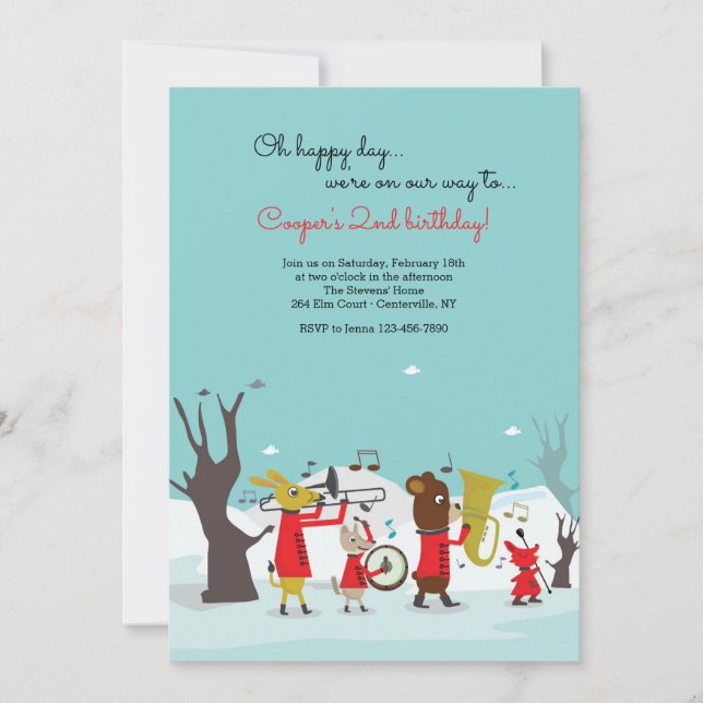 Märkning av Födelsedagsfest av djurband Inbjudningar (Framsida)