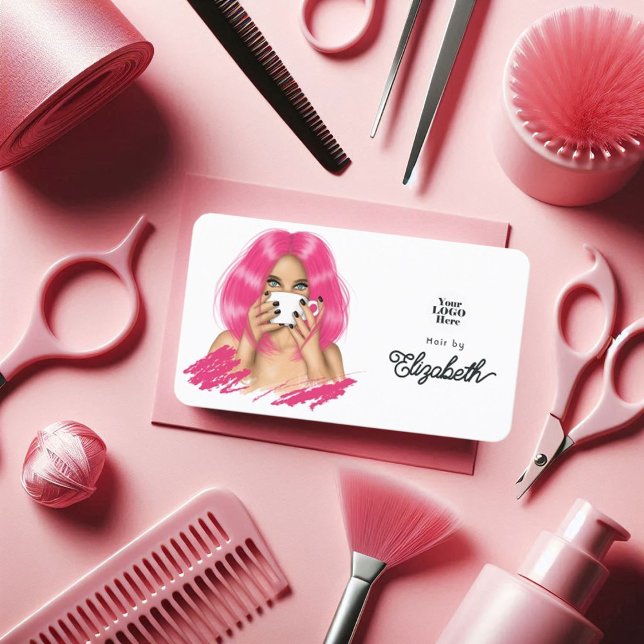 Märkning av kraftigt Hett-Rosa-Chic-hårsalon Visitkort (Vibrant Hot-Pink Chic Hair Salon Branding Business Card)
