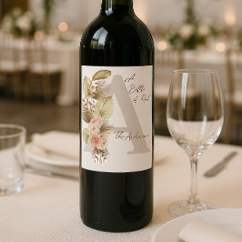 Märkningen Boho Bröllop Vin Flaska - Personlig Vinflaska Etikett