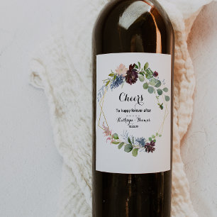 Märkningen Burgundy Blommigt och Grey Bröllop Vin Vinflaska Etikett