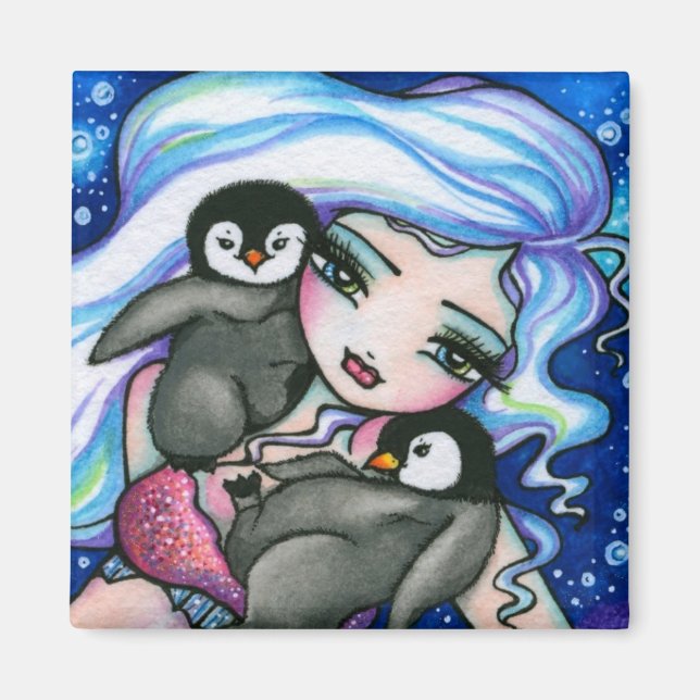 märkre Alongs Sjöjungfru Baby Penguins Fantasy Fai Magnet (Framsidan)