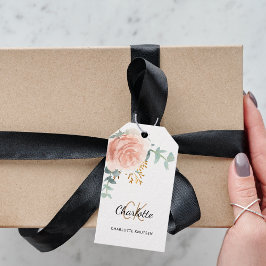 märkre av blommigten Greenery monogram för guld i  Presentetikett