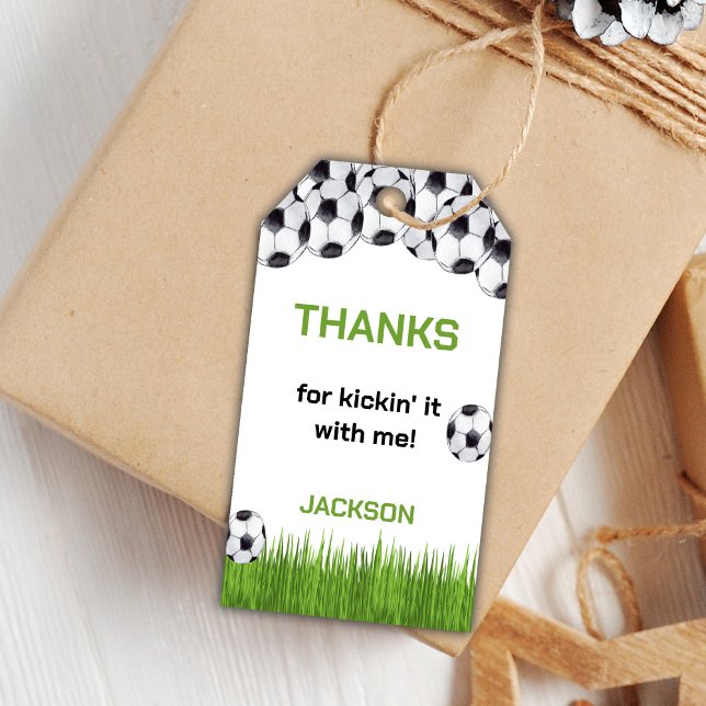 Märkre av gåva från Grönten för fotboll Presentetikett (Grass Green Soccer Birthday Gift Tags)