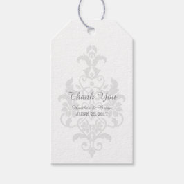 Märkre av grått Subtle Damask Wedding Gift Presentetikett