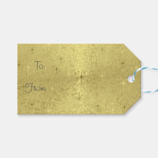 Märkre av Helgdag Gift med gyllene julstjärnor Presentetikett (Framsidan (Horisontell))