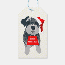 Märkre av julen Mini Schnauzer Hund Santa Hat Gift Presentetikett