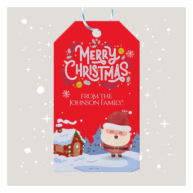 Märkre av julgåva från familjen Namn Presentetikett (Festive Family Name Christmas Gift Tag)