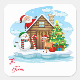 Märkre av julgåva Stickers-Santa & Gang Fyrkantigt Klistermärke