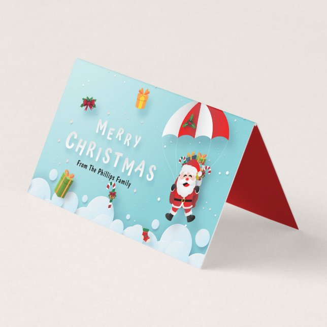 Märkre av julparachuting Santa Treat Goodie Bag Visitkort (Framsida)
