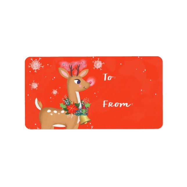 Märkre av julrero Rudolph Reindeer Sticker Gift Adressetikett (Framsidan)