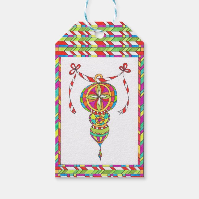 Märkre av Leslie Clair Bures färgstarka utsmycknin Presentetikett (Framsidan)