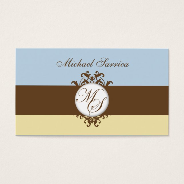 Märkre av Monogram MS Brown Damask Blue Cream Gift Visitkort (Framsidan)