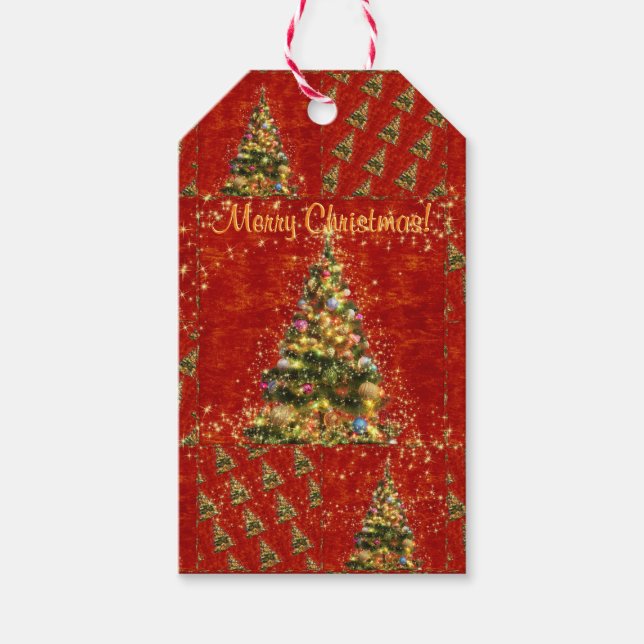 Märkre av mousserande Julgran Gift Presentetikett (Framsidan)