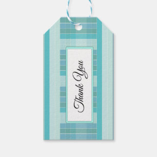 Märkre av personlig Blue och Teal Checkered Tack Presentetikett