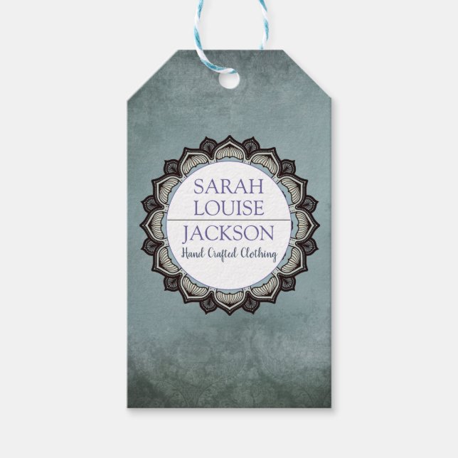 Märkre av rökfri blå monogram handgjord kläder presentetikett (Framsidan)
