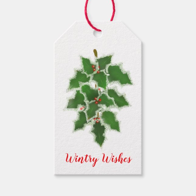 Märkre av Snowy Holly Gift Presentetikett (Framsidan)