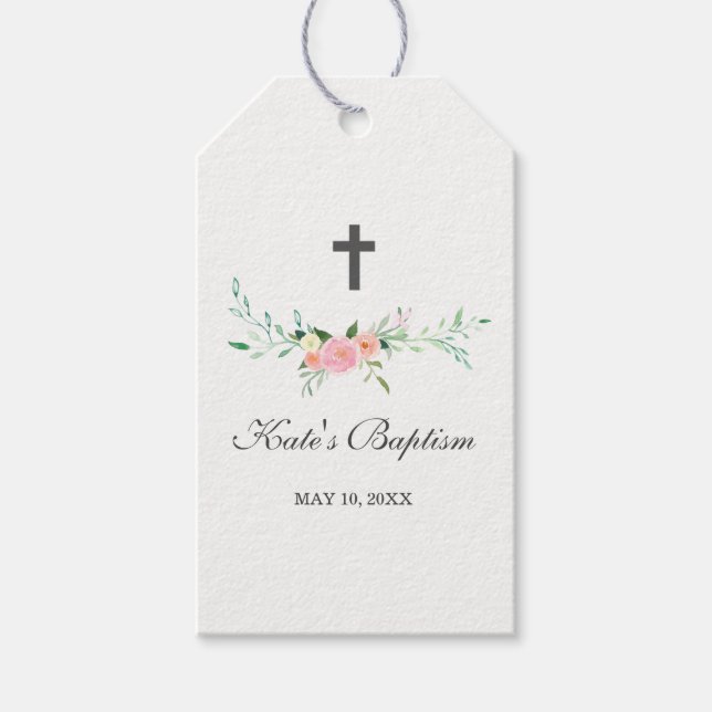 Märkre av sötad Blommigt Baptism Presentetikett (Framsidan)