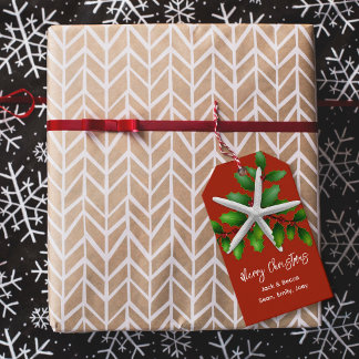 Märkre av stjärnfisk Jul Red Gift Presentetikett
