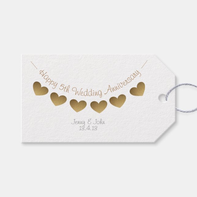 märkre av träets hjärtegåva på 5:e Bröllop-årsdage Presentetikett (Framsidan (Horisontell))
