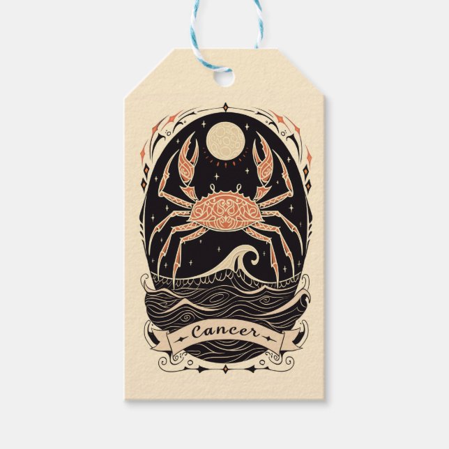Märkre Cancer Celestial Zodiac Art Presentetikett (Framsidan)