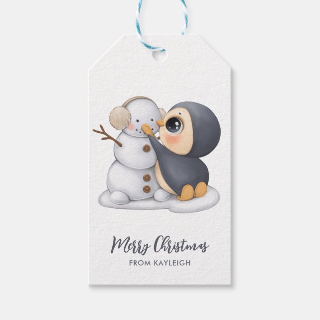 Märkre för Adsible Winter Penguin Gift Presentetikett (Framsidan)