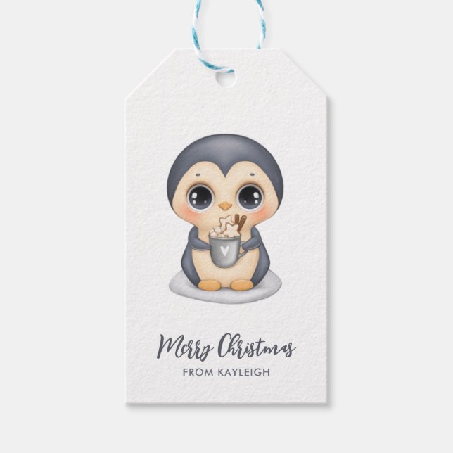 Märkre för Adsible Winter Penguin Gift Presentetikett (Framsidan)