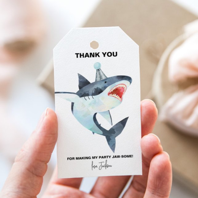 Märkre för aktiefart presentetikett (Shark party gift tags)