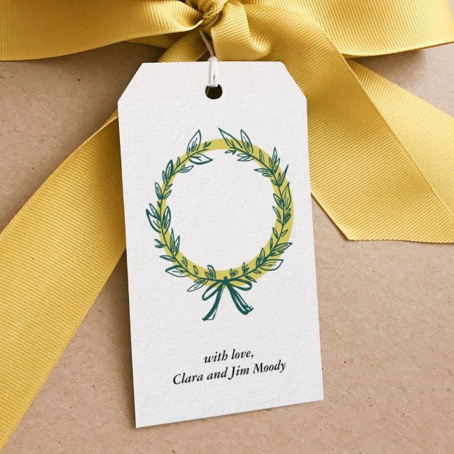 Märkre för andningsskydd mot Ram Helgdag Gift Presentetikett (Green wreath festive Christmas gift tags.)