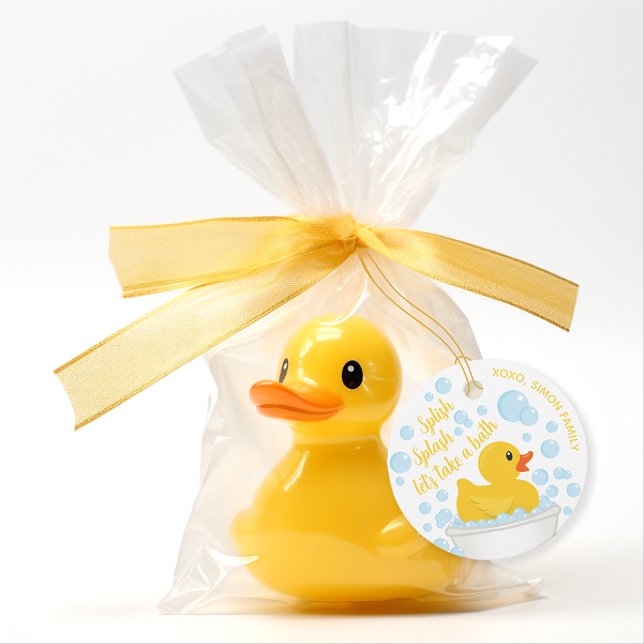 Märkre för Anka-partiet Rubber - Spanska Stänk-bub Gåvor Etiketter (cute rubber duck baby shower party favor)