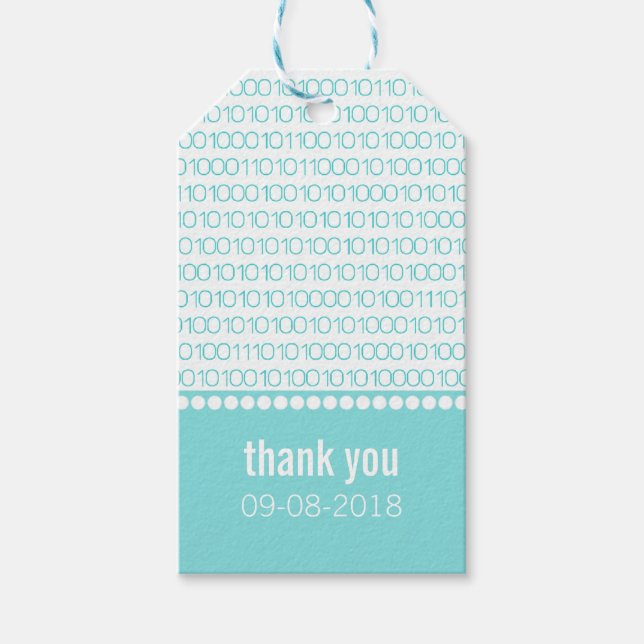 Märkre för Aqua Geek Chic Binary Code Gift- Presentetikett (Framsidan)