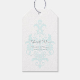 Märkre för Aqua Subtle Damask Wedding Gift Presentetikett