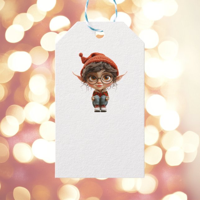 Märkre för att lyssna på julgranen Elf White Gift Presentetikett (Skapare uppladdad)