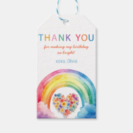 Märkre för av vattendfärg Regnbåge Tack Birthday Presentetikett