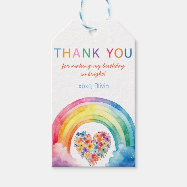 Märkre för  av vattendfärg Regnbåge Tack Birthday  Presentetikett (Framsidan)