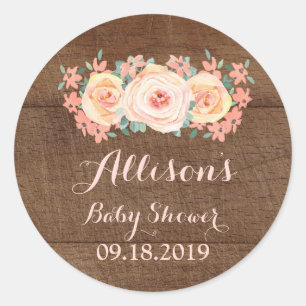 Märkre för baby shower för Wood persikavattenf Runt Klistermärke