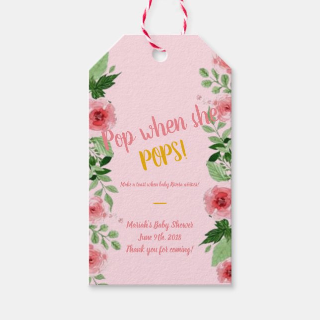 Märkre för babydusch mini-champagne presentetikett (Framsidan)