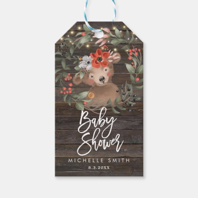 märkre för babyduschning av rundvirke presentetikett (Framsidan)