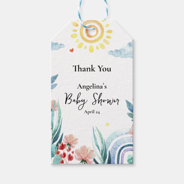 Märkre för babysknappar med vattenfärgsdesign. presentetikett (Framsidan)