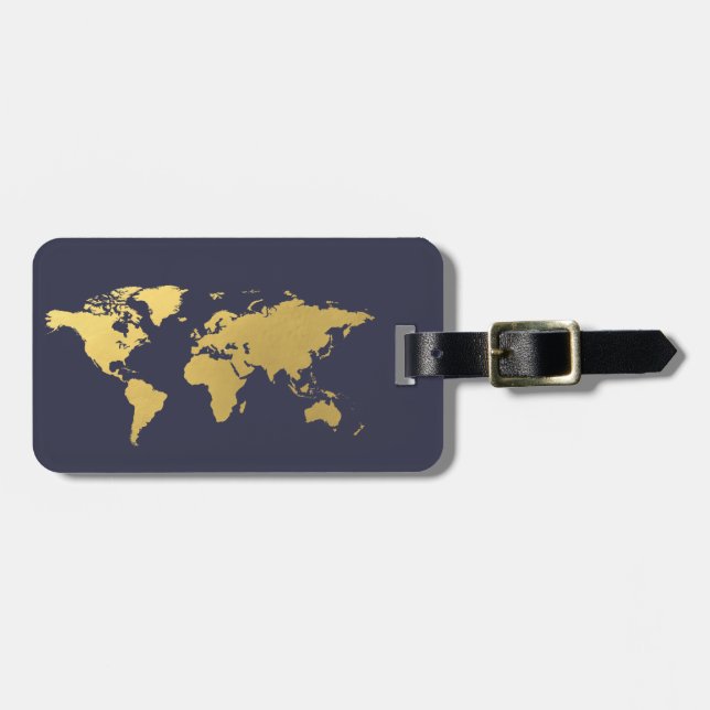 Märkre för bagage för blått- och guldvärldskarta bagagebricka (Horisontell Framsida)
