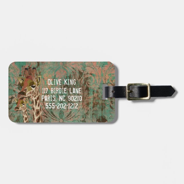 Märkre för bagage för Rosa giraff damastast Bagagebricka (Horisontell Framsida)