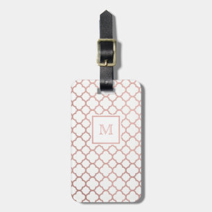Märkre för bagage för rosa guld- och vitquatrefoil bagagebricka
