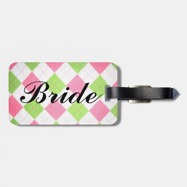 märkre för bagage för rosa- och gröntgingham"brud" bagagebricka (Baksida Vågrät)