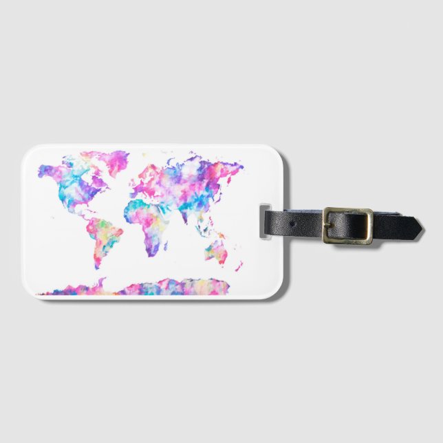 Märkre för bagage för vattenfärgvärldskarta bagagebricka (Framsida horisontal)